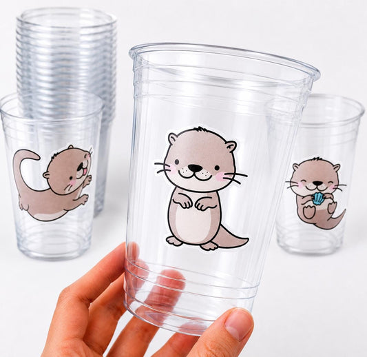 Cute Otter Cups 16oz Clear Plastic Cups – Otter Party Cups – Animal Cups – Disposable Party Cups – Otter Birthday Decorations