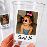 Personalized Sweet 16 Photo Cups – Custom Childhood Picture Party Cups, Pink Sweet 16 Birthday Decorations & Party Favors
