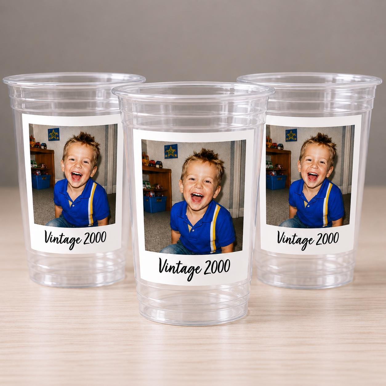 Custom Personalized Photo Cups 16oz with Picture & Text – Vintage Est Year Plastic Party Cups for Birthday Events Decorations Supplies