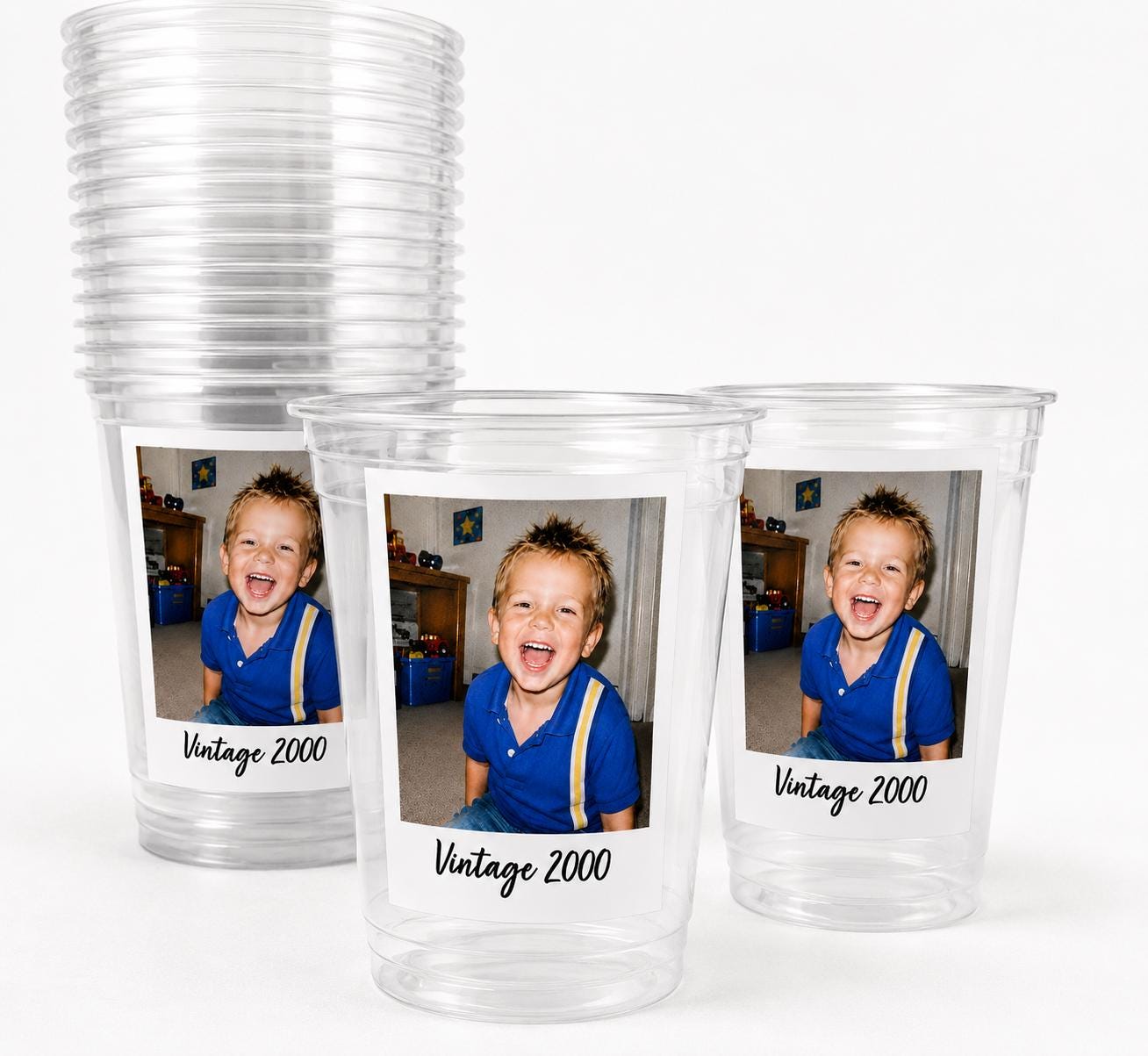 Custom Personalized Photo Cups 16oz with Picture & Text – Vintage Est Year Plastic Party Cups for Birthday Events Decorations Supplies