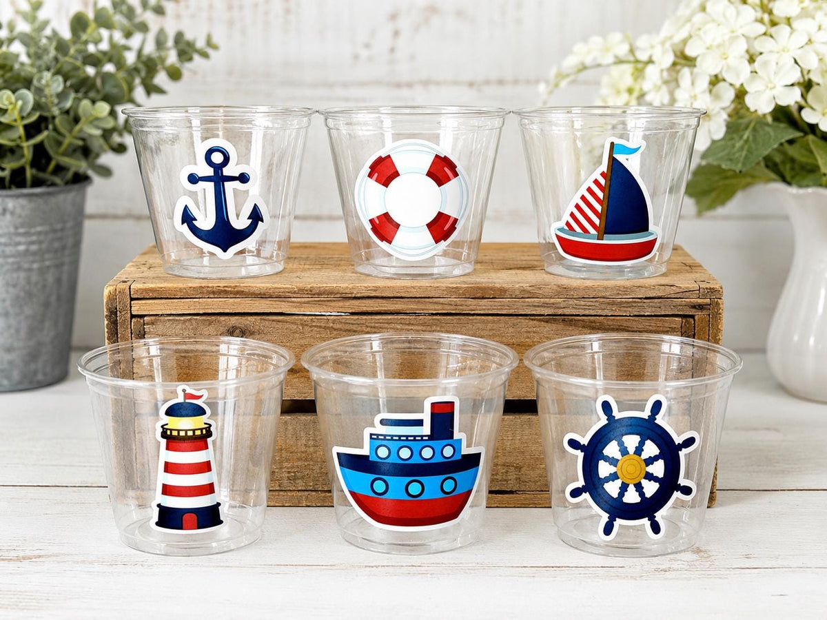 NAUTICAL PARTY CUPS - Nautical Cups Nautical Birthday Nautical Party Nautical Party Favors Nautical Baby Shower Anchor Party Cups Anchor Cup