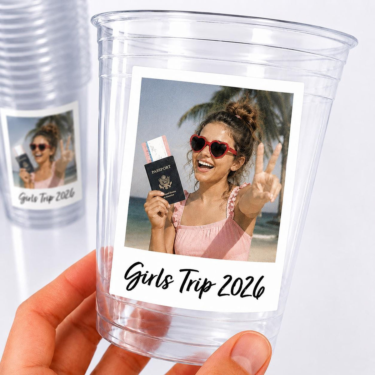 Girls Trip 2026 Custom Photo Cups – Personalized Vacation Party Cups, Bachelorette Trip Favors, Beach Weekend Cups