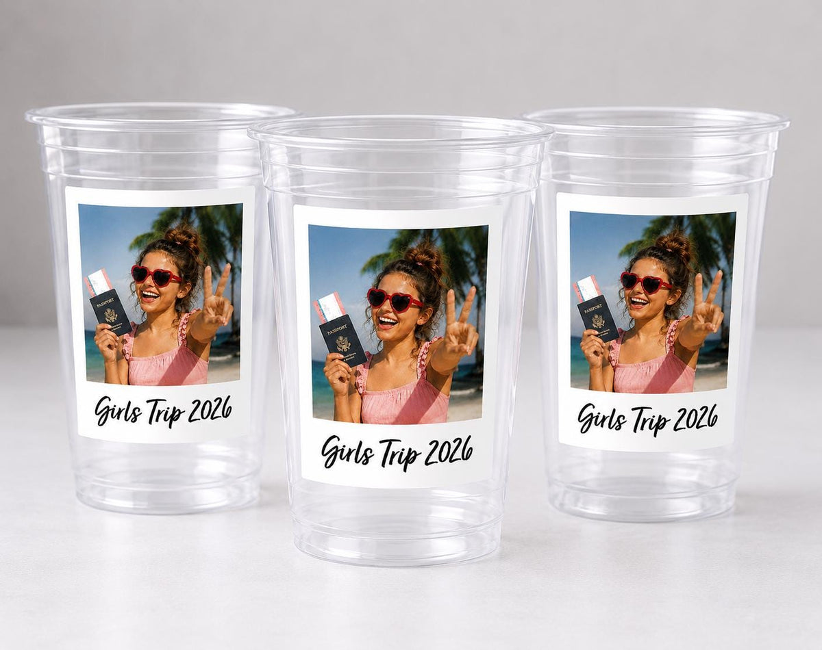 Girls Trip 2026 Custom Photo Cups – Personalized Vacation Party Cups, Bachelorette Trip Favors, Beach Weekend Cups