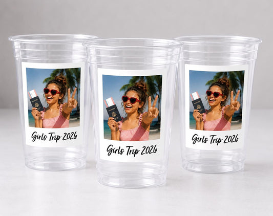 Girls Trip 2026 Custom Photo Cups – Personalized Vacation Party Cups, Bachelorette Trip Favors, Beach Weekend Cups