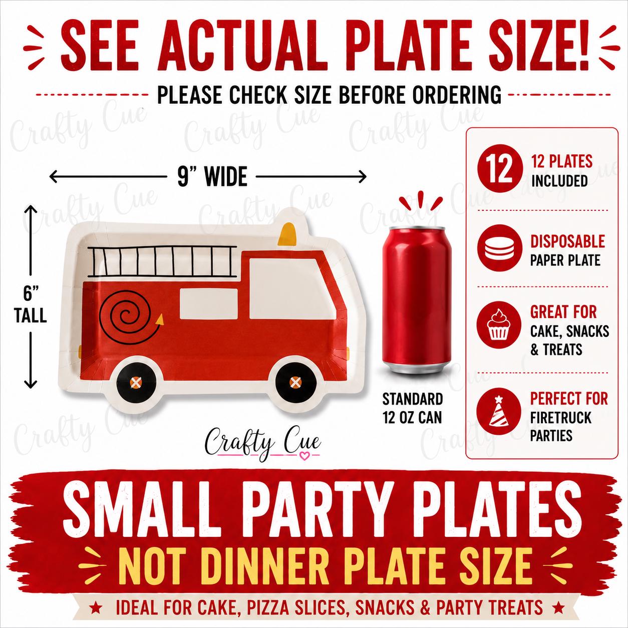 Fire Truck Party Plates 12ct | Firefighter Birthday Party Supplies | Fire Engine Plates | Kids Firetruck Decorations | Firefighter Party