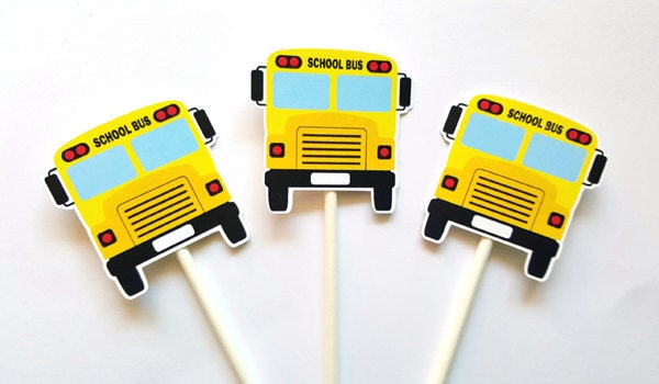 School Bus Cupcake Toppers, School Birthday Decorations, School Party Decorations, School Bus Birthday, School Bus Cake Toppers, Bus Picks