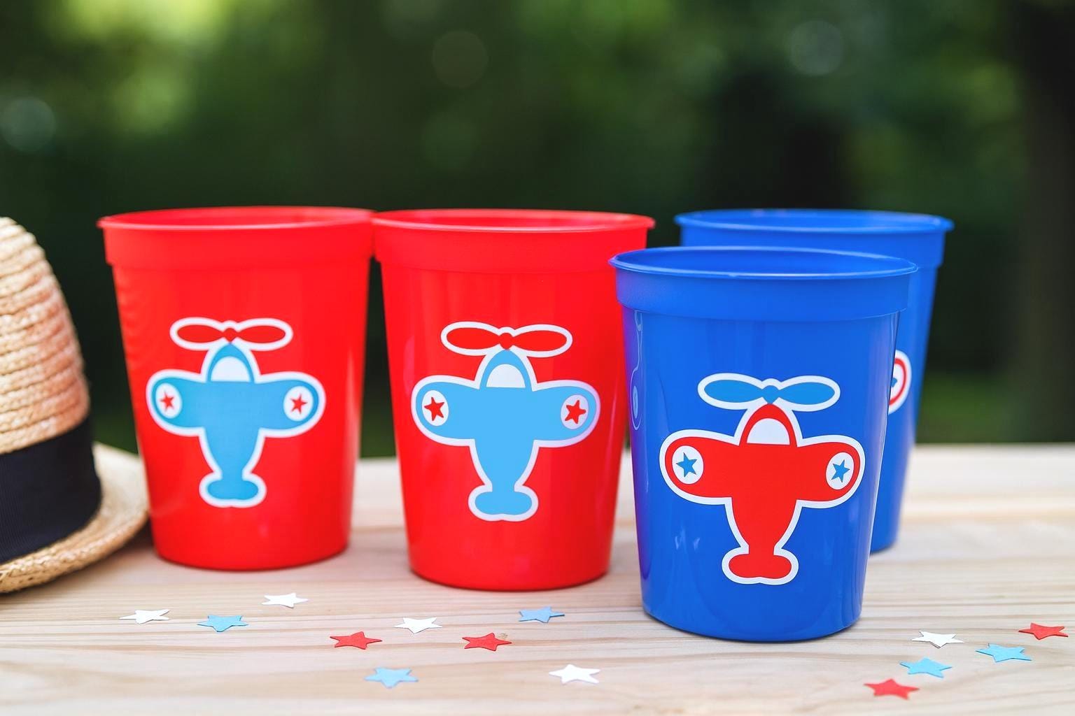 Airplane Party Cups – Reusable Airplane Birthday Party Favors, Aviation Theme Kids Party Decorations, Plane Birthday Supplies, Plane Party