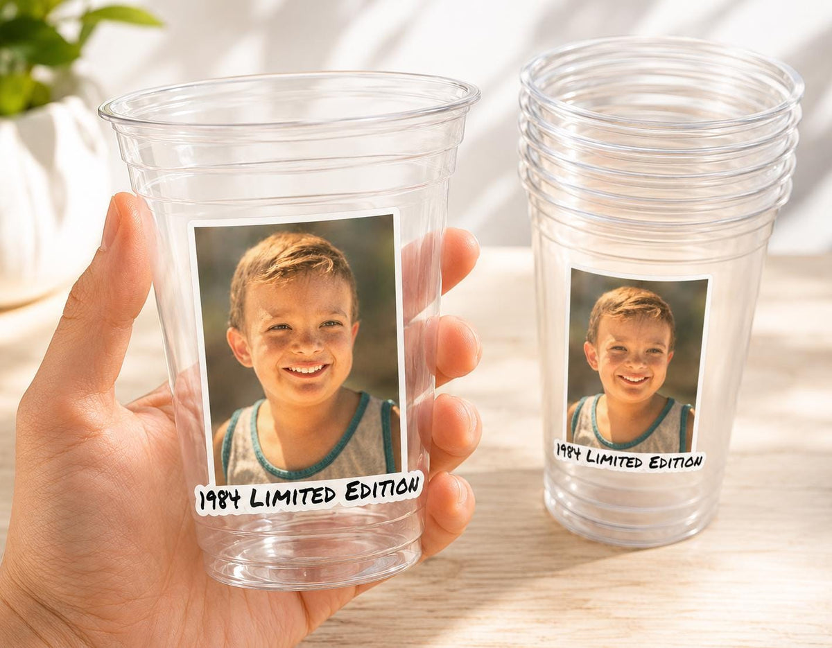 Custom Plastic Cups With Picture Personalized 40th Birthday Cups Vintage 40th Birthday Party Custom Text Custom Face Cups Decorations 21st