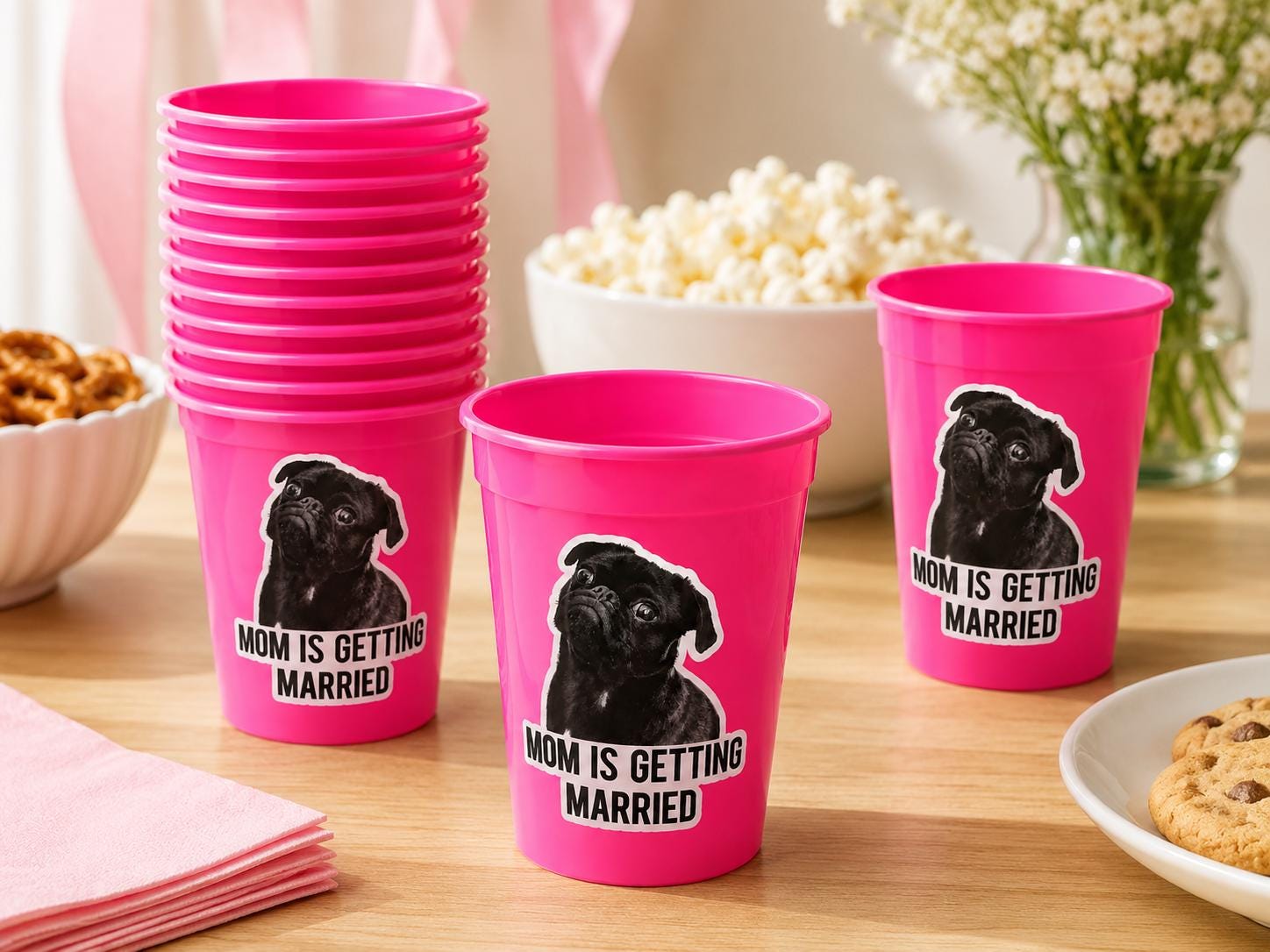 Personalized Dog Face Cups, Mom is Getting Married Cups, Bachelorette Party Favors, Bachelorette Party Games, Dog Face Bachelorette Cups