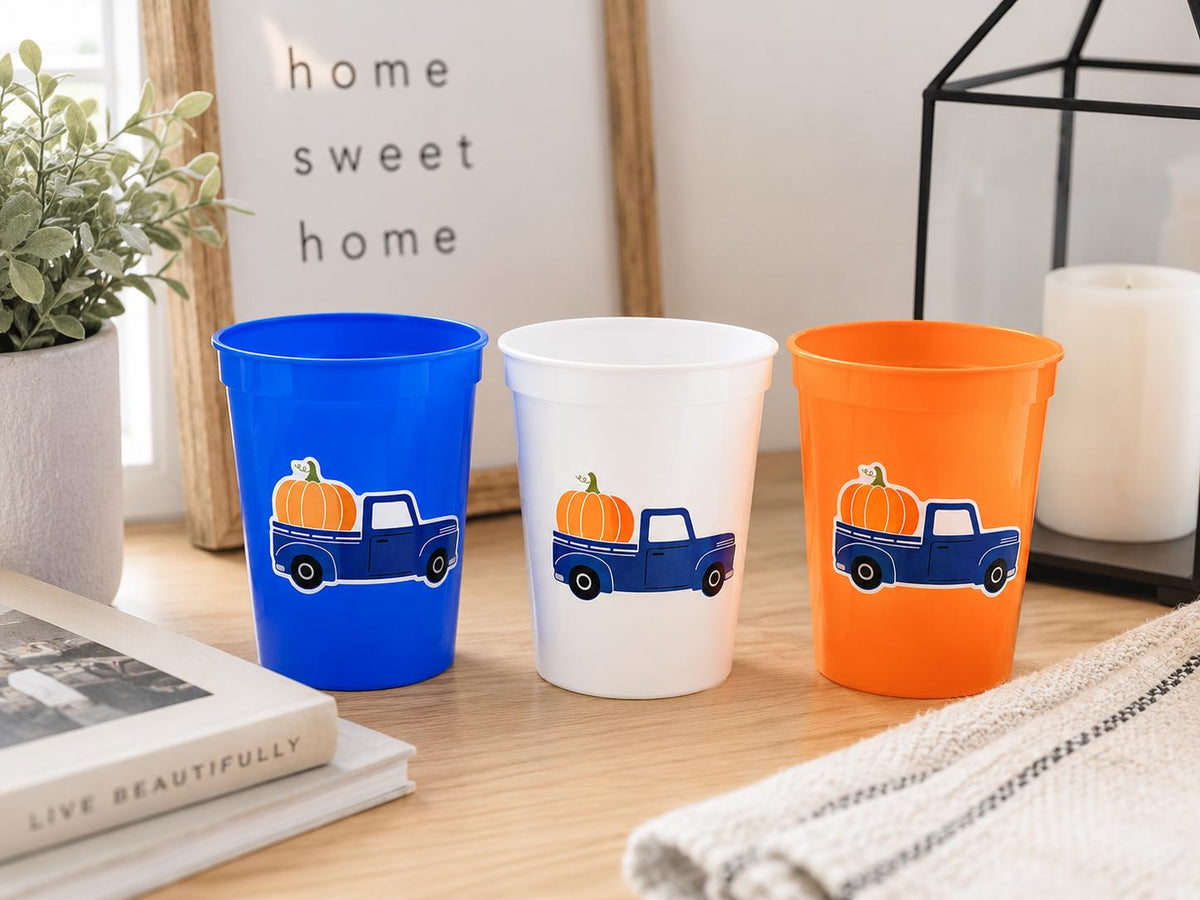 BLUE PUMPKIN TRUCK Cups - Fall Party Cups Truck Birthday Pumpkin Cups Little Pumpkin 1st Birthday Pumpkin Truck Birthday Decoration Fall Cup