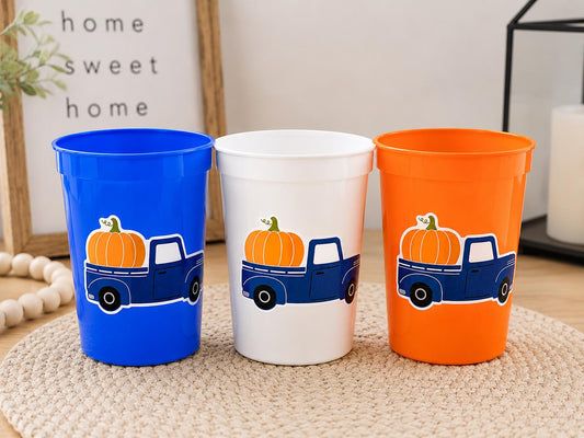BLUE PUMPKIN TRUCK Cups - Fall Party Cups Truck Birthday Pumpkin Cups Little Pumpkin 1st Birthday Pumpkin Truck Birthday Decoration Fall Cup