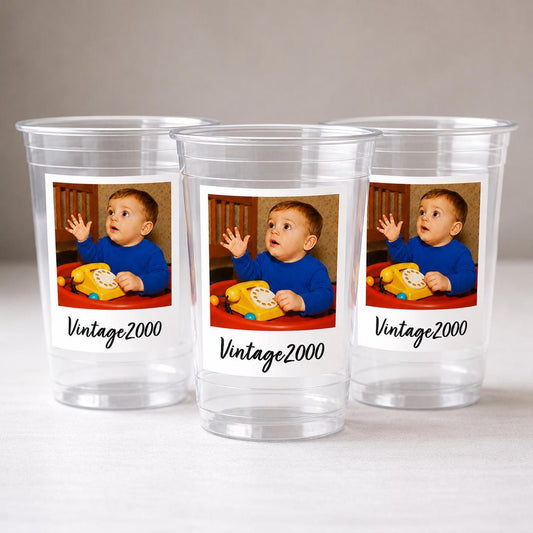 Custom Photo Cups 16oz Personalized Party Cups with Picture and text | Vintage Year Birthday Decorations | Custom Birthday Cups | Ships Fast