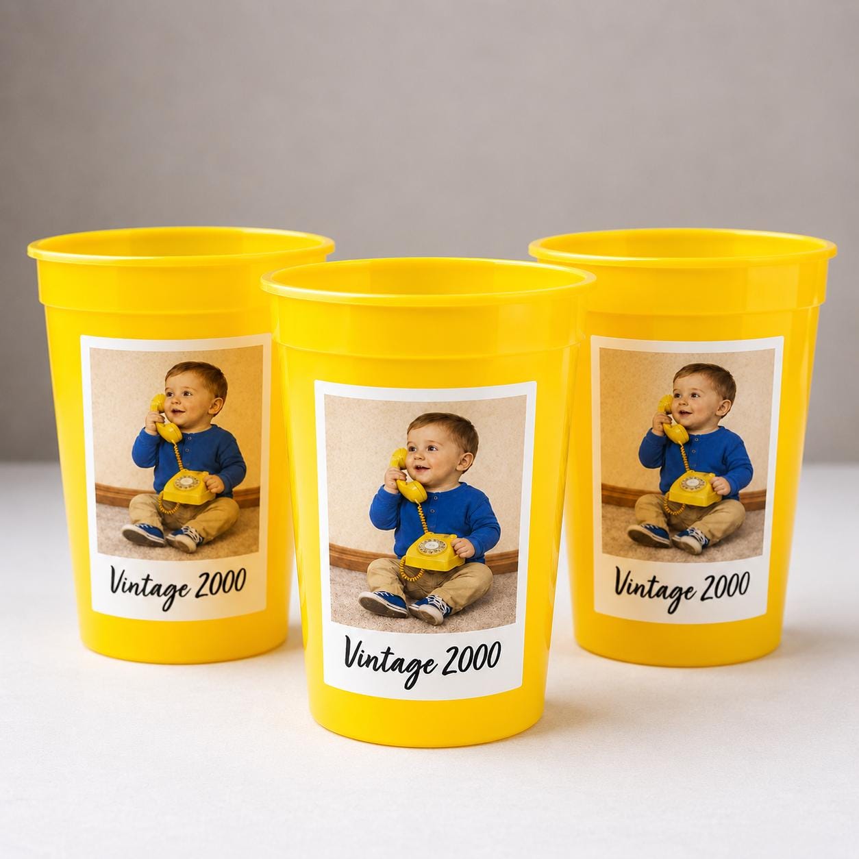 Personalized Photo Reusable Party Cups 16oz | Custom Picture & Year Cups | Birthday Party Favors | Vintage Est. Stadium Cups | Photo Gifts