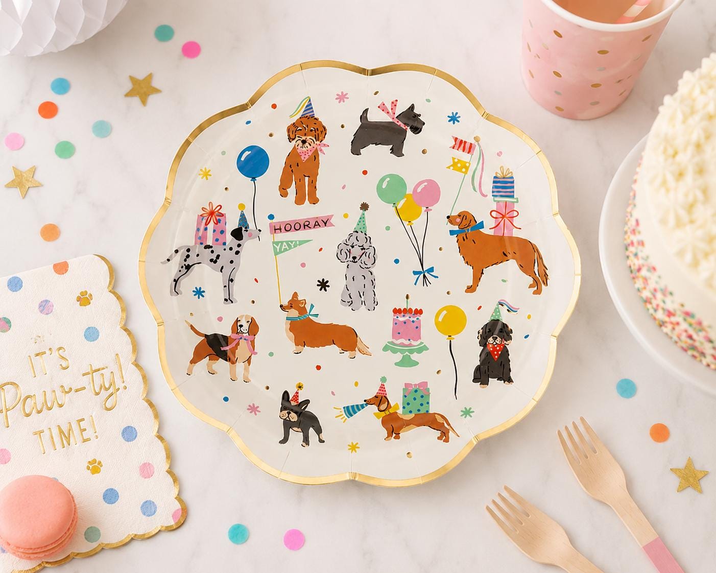 Dog Party Plates, Puppy Birthday Party Plates, Dog Birthday Decorations, Pawty Tableware, Gold Foil Paper Plates, Dog Party Supplies, 8 Ct