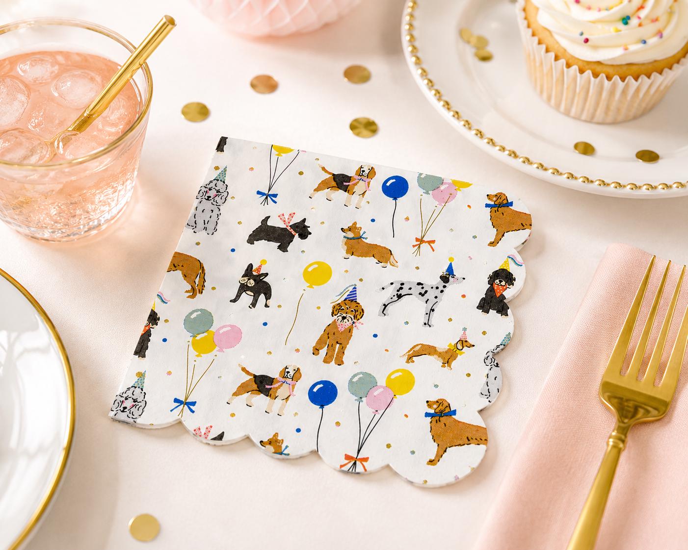 Dog Birthday Party Cocktail Napkins, Dog Party Napkins, Puppy Birthday Decorations, Dog Lover Party Supplies, Dog Beverage Napkins, 18 Count