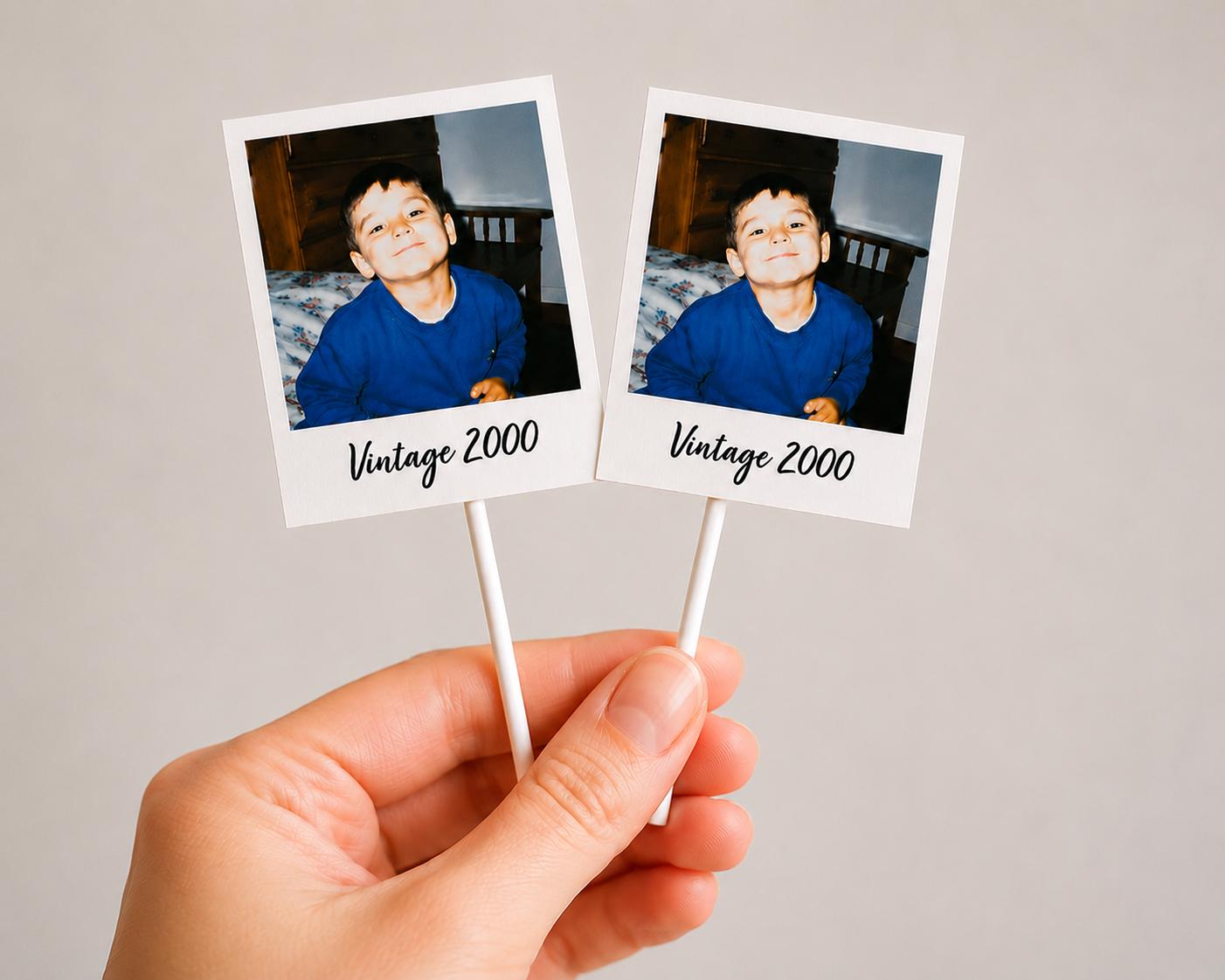 Custom Photo Cupcake Toppers with Picture & Year | Personalized Birthday Cake Toppers | Vintage Photo Party Decorations |Cupcake Pick, 12 Ct