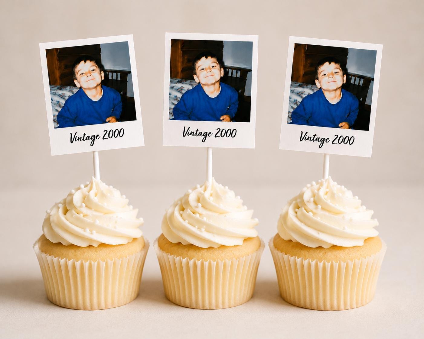 Custom Photo Cupcake Toppers with Picture & Year | Personalized Birthday Cake Toppers | Vintage Photo Party Decorations |Cupcake Pick, 12 Ct