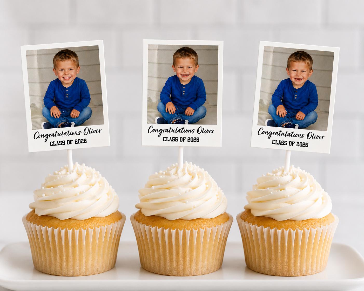 Personalized Photo Cupcake Toppers | Custom Graduation Cupcake Decorations | Picture Toppers for Birthday & Graduation Parties, School Grad