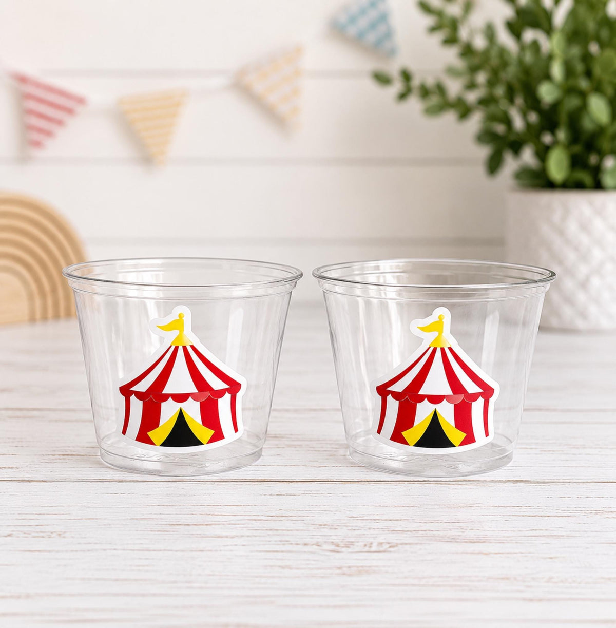CIRCUS PARTY CUPS - Circus Birthday Cups Circus Party Favors Circus Tent Cups Circus Baby Shower Circus Birthday Circus Party Decorations