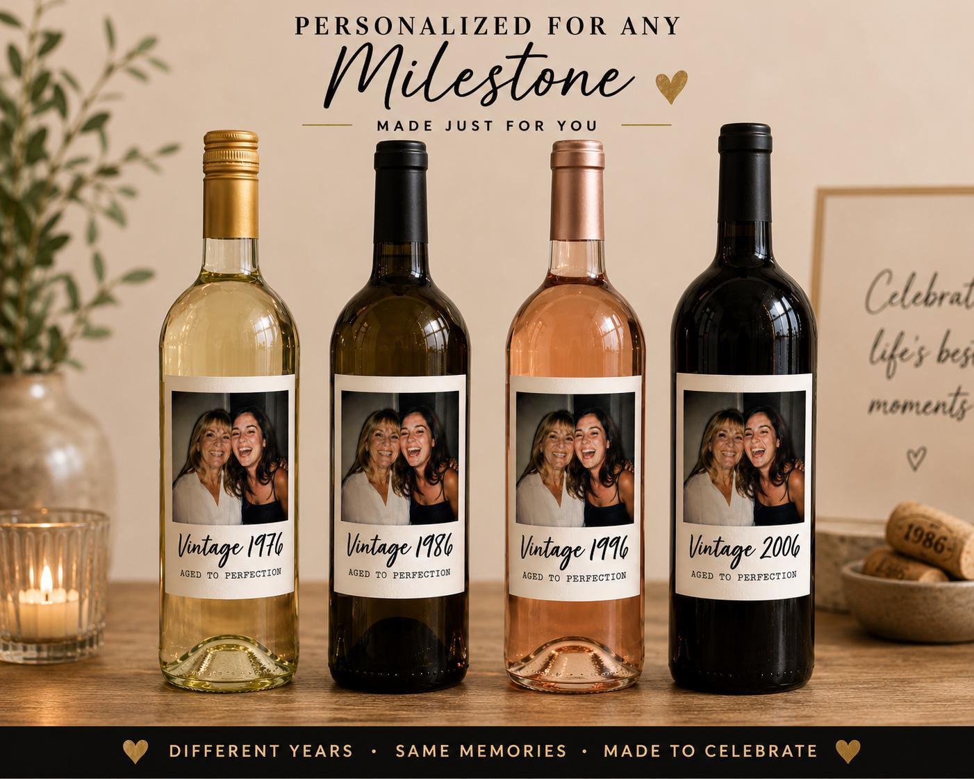 Personalized Wine Bottle Label with Photo | Vintage Year Wine Label | Custom Birthday Gift | Anniversary, Retirement Decor