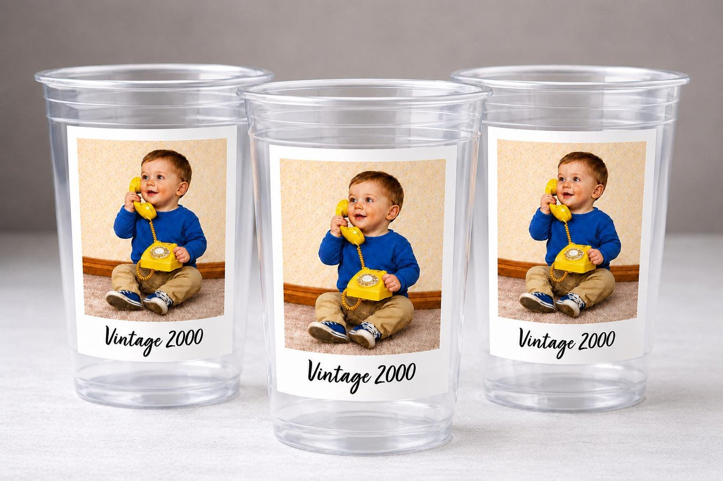 Ships Fast Personalized Photo Cups – 16oz Custom Party Cups, Vintage Est Year Picture Cups, Birthday Parties Favors Decorations Supplies