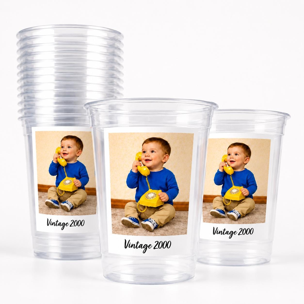 Ships Fast Personalized Photo Cups – 16oz Custom Party Cups, Vintage Est Year Picture Cups, Birthday Parties Favors Decorations Supplies