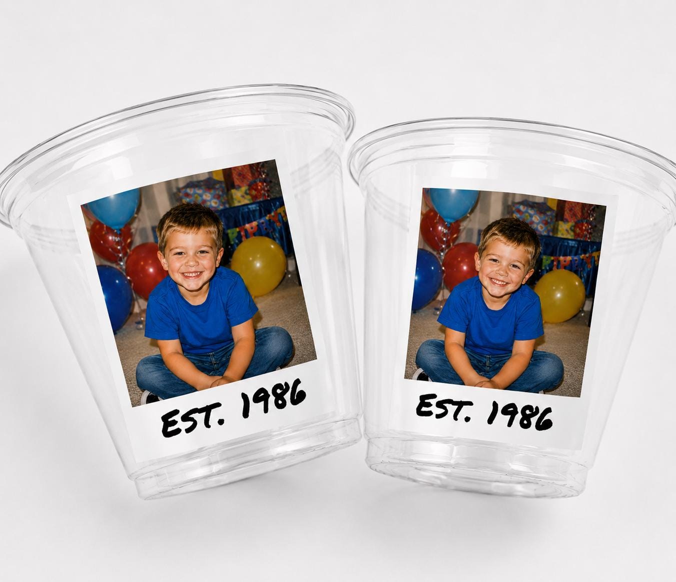Custom Photo Wine Cups Tumblers | Personalized 9oz Party Cups with Picture & Year | Vintage Est. Birthday Cups | Custom Face Cups | Favors