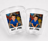 Custom Photo Wine Cups Tumblers | Personalized 9oz Party Cups with Picture & Year | Vintage Est. Birthday Cups | Custom Face Cups | Favors