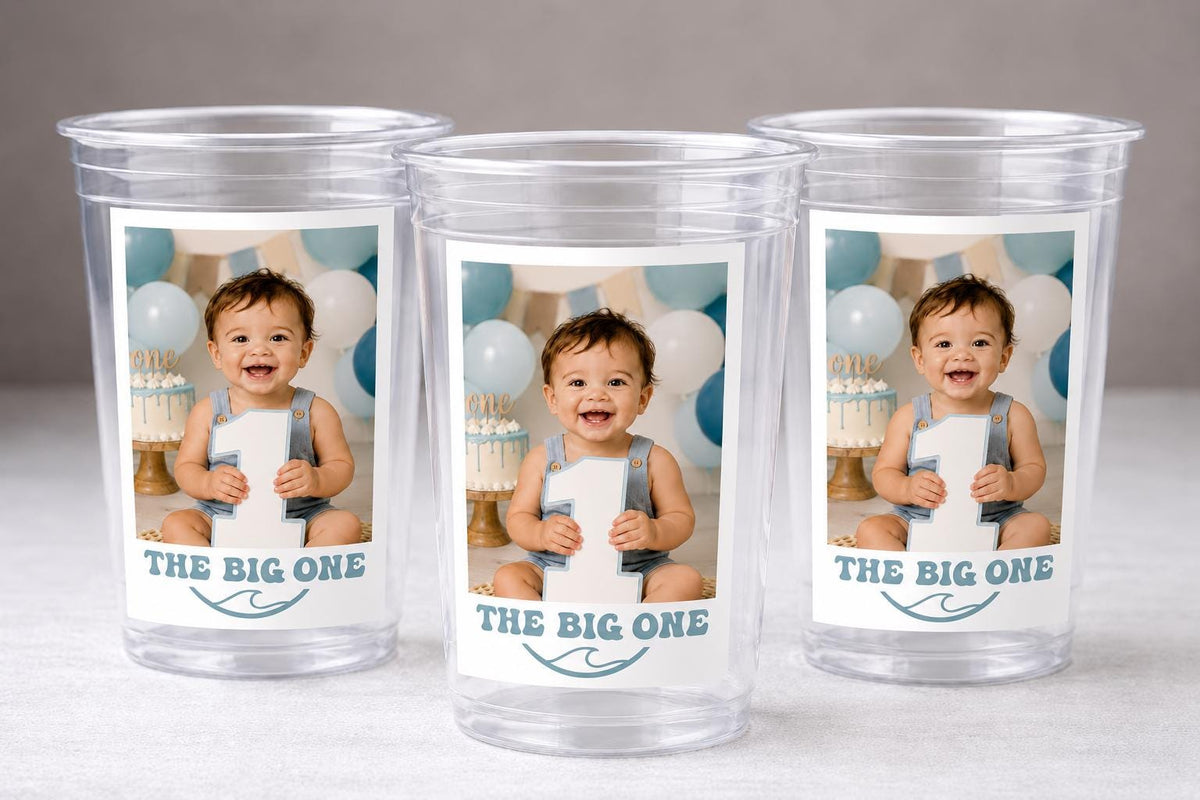The Big One Birthday Cups | Surfing First Birthday Party Cups | Beach Theme Birthday Decorations | Ocean Party Favors | Coastal Birthday Cup