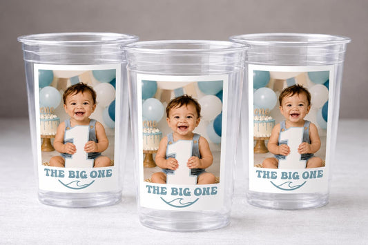 The Big One Birthday Cups | Surfing First Birthday Party Cups | Beach Theme Birthday Decorations | Ocean Party Favors | Coastal Birthday Cup