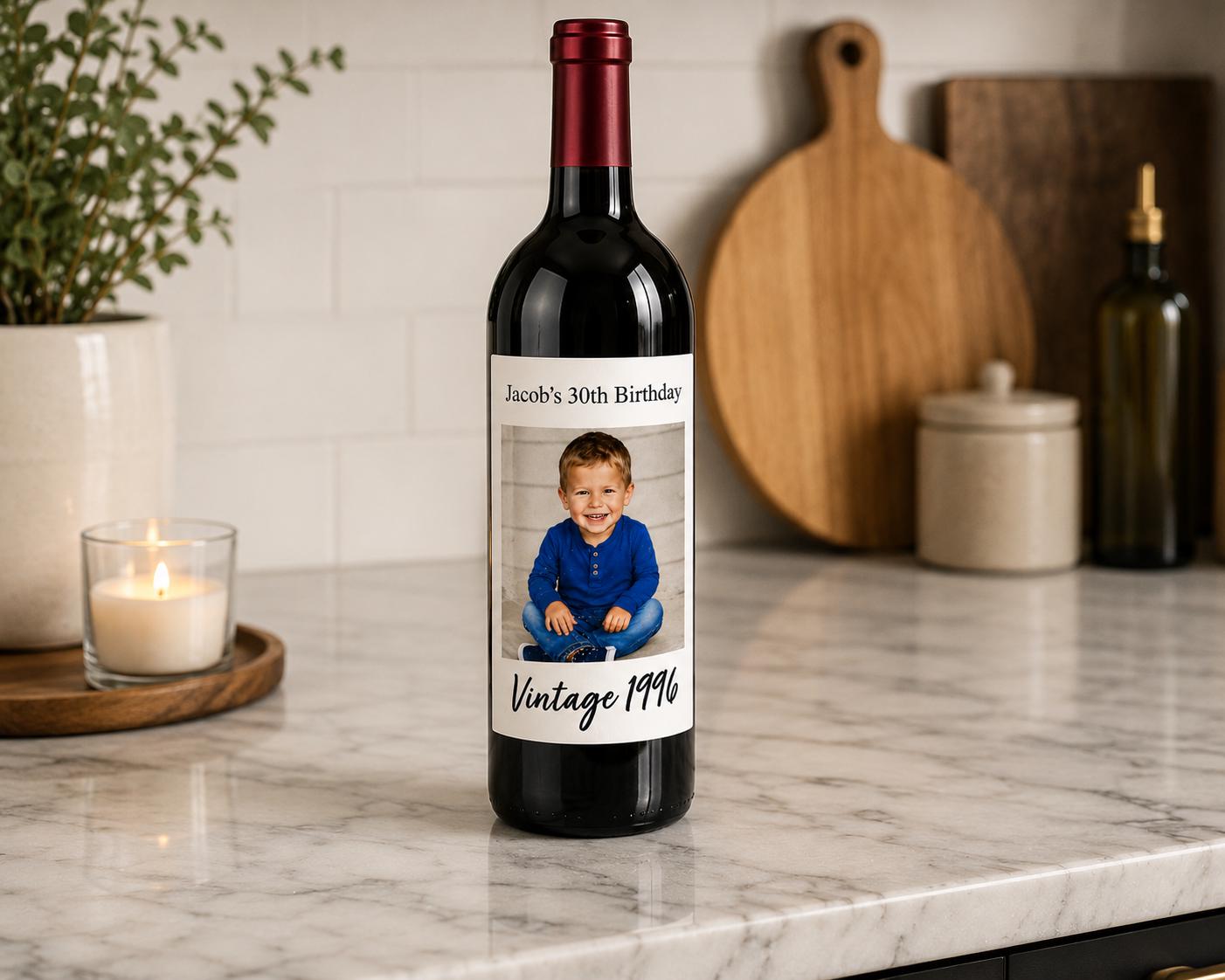 Personalized Wine Bottle Label with Photo | Vintage Year Wine Label | Custom Birthday Gift | Anniversary, Retirement Decor