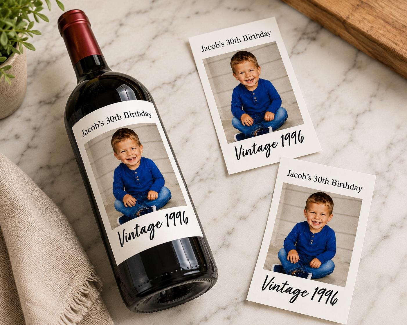 Personalized Wine Bottle Label with Photo | Vintage Year Wine Label | Custom Birthday Gift | Anniversary, Retirement Decor