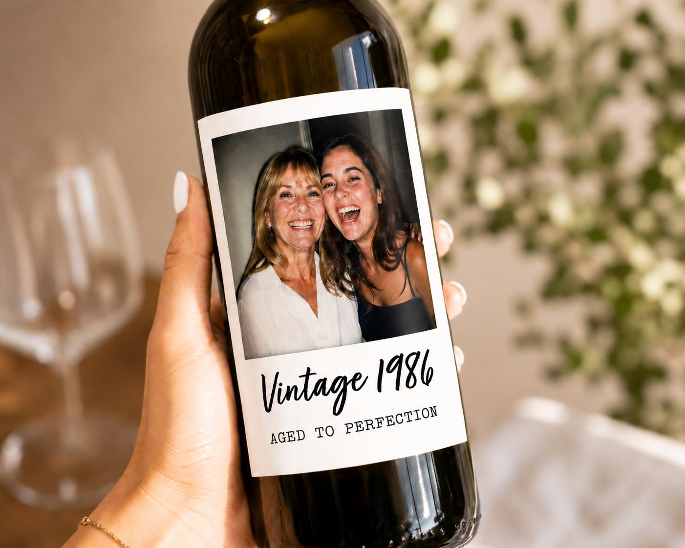 Personalized Wine Bottle Label with Photo | Vintage Year Wine Label | Custom Birthday Gift | Anniversary, Retirement Decor