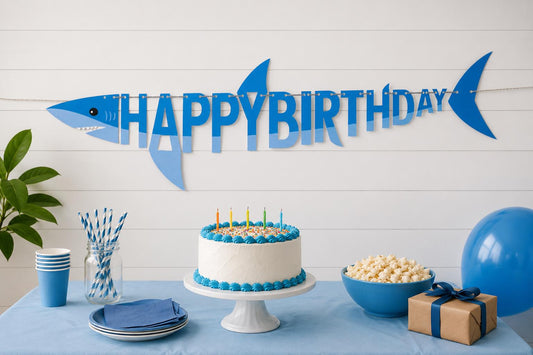 Shark Birthday Banner, Shark Birthday Decorations, Shark Happy Birthday Banner, Ocean Theme Party Decor, Under The Sea Party Supplies Theme