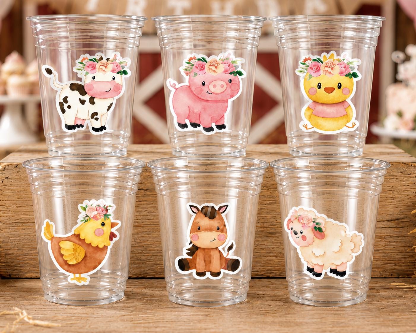 GIRL FARM PARTY Cups - Girl Farm Cups Farm Animal Cups Farm First Birthday Farm Baby Shower Barnyard Party Farm Birthday Decorations Farm