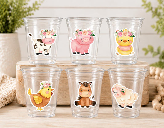 GIRL FARM PARTY Cups - Girl Farm Cups Farm Animal Cups Farm First Birthday Farm Baby Shower Barnyard Party Farm Birthday Decorations Farm