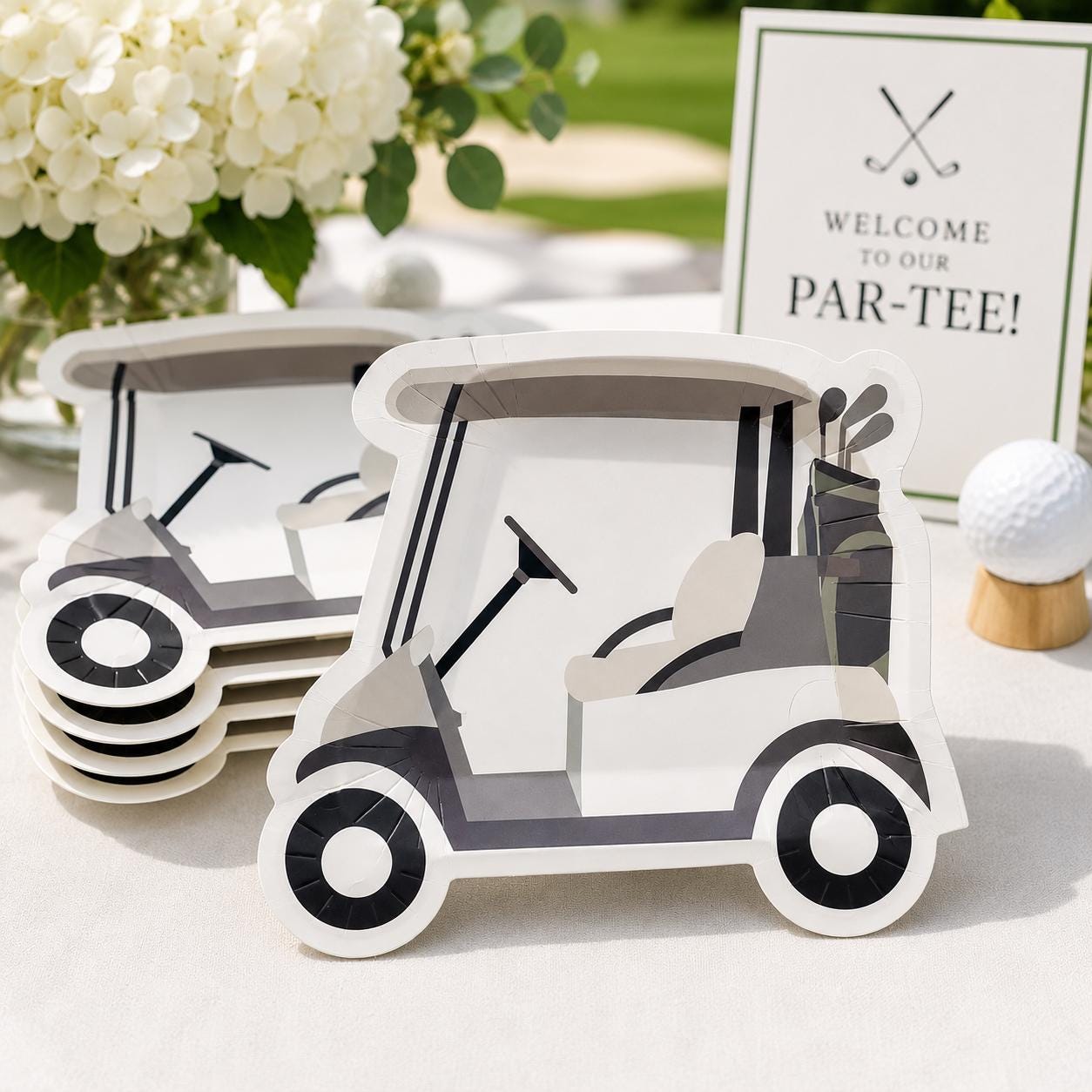 Golf Cart Dessert Plates 12ct | Golf Party Supplies | Hole In One Birthday Decorations | Golf Retirement Party Plates | Golf Theme | 8 Count