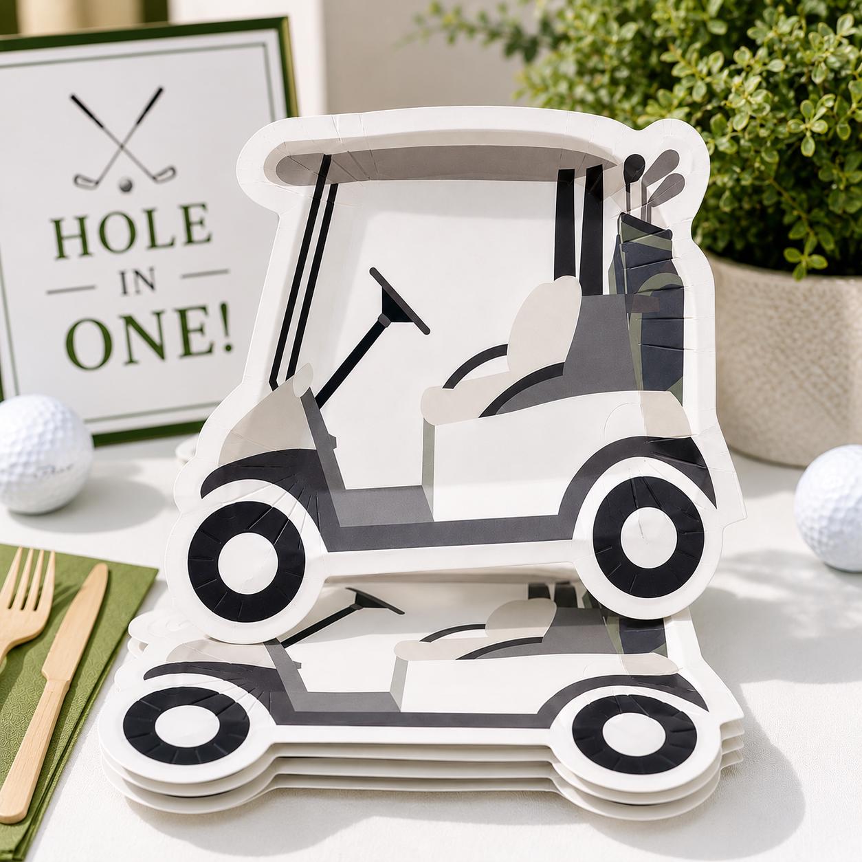 Golf Cart Dessert Plates 12ct | Golf Party Supplies | Hole In One Birthday Decorations | Golf Retirement Party Plates | Golf Theme | 8 Count