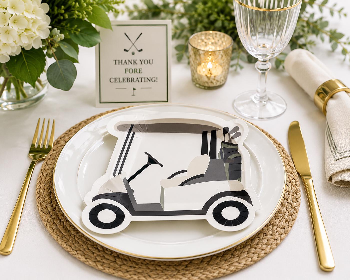 Golf Cart Dessert Plates 12ct | Golf Party Supplies | Hole In One Birthday Decorations | Golf Retirement Party Plates | Golf Theme | 8 Count