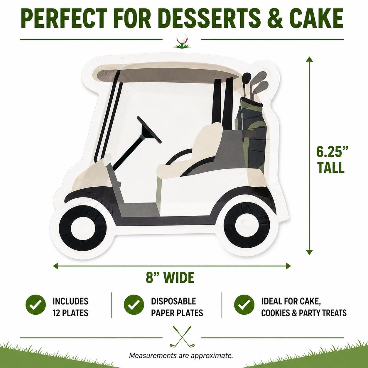 Golf Cart Dessert Plates 12ct | Golf Party Supplies | Hole In One Birthday Decorations | Golf Retirement Party Plates | Golf Theme | 8 Count