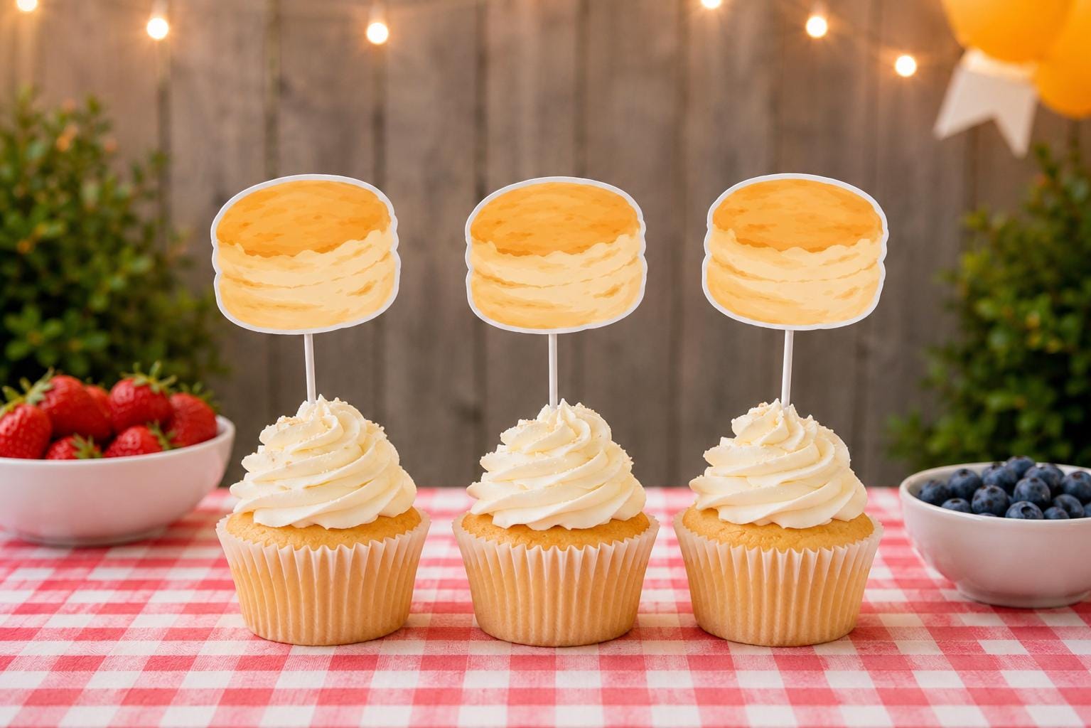 Biscuit Cupcake Toppers, Breakfast Cupcake Toppers, Biscuit Party Decorations, Biscuit Cake Toppers Picks