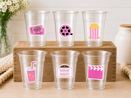 MOVIE PARTY CUPS - Popcorn Birthday Party Cups Movie Party Favors Popcorn Party favors Movie party Supplies Cinema Pink Popcorn Movie Cups