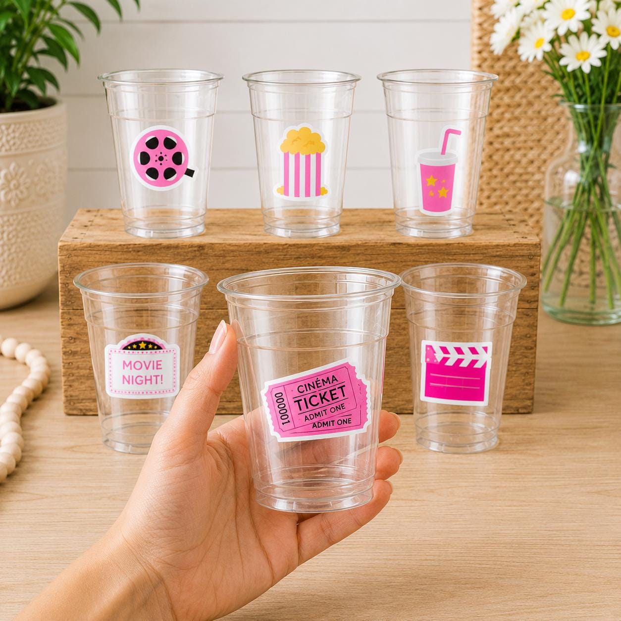 MOVIE PARTY CUPS - Popcorn Birthday Party Cups Movie Party Favors Popcorn Party favors Movie party Supplies Cinema Pink Popcorn Movie Cups