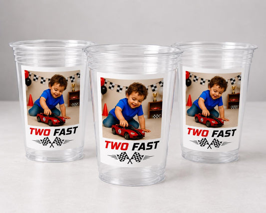 Two Fast Racing Cups | Race Car Birthday Cups | Two Fast Party Decorations | Racing Theme Birthday Favors | Second Birthday Cups | 2nd Party