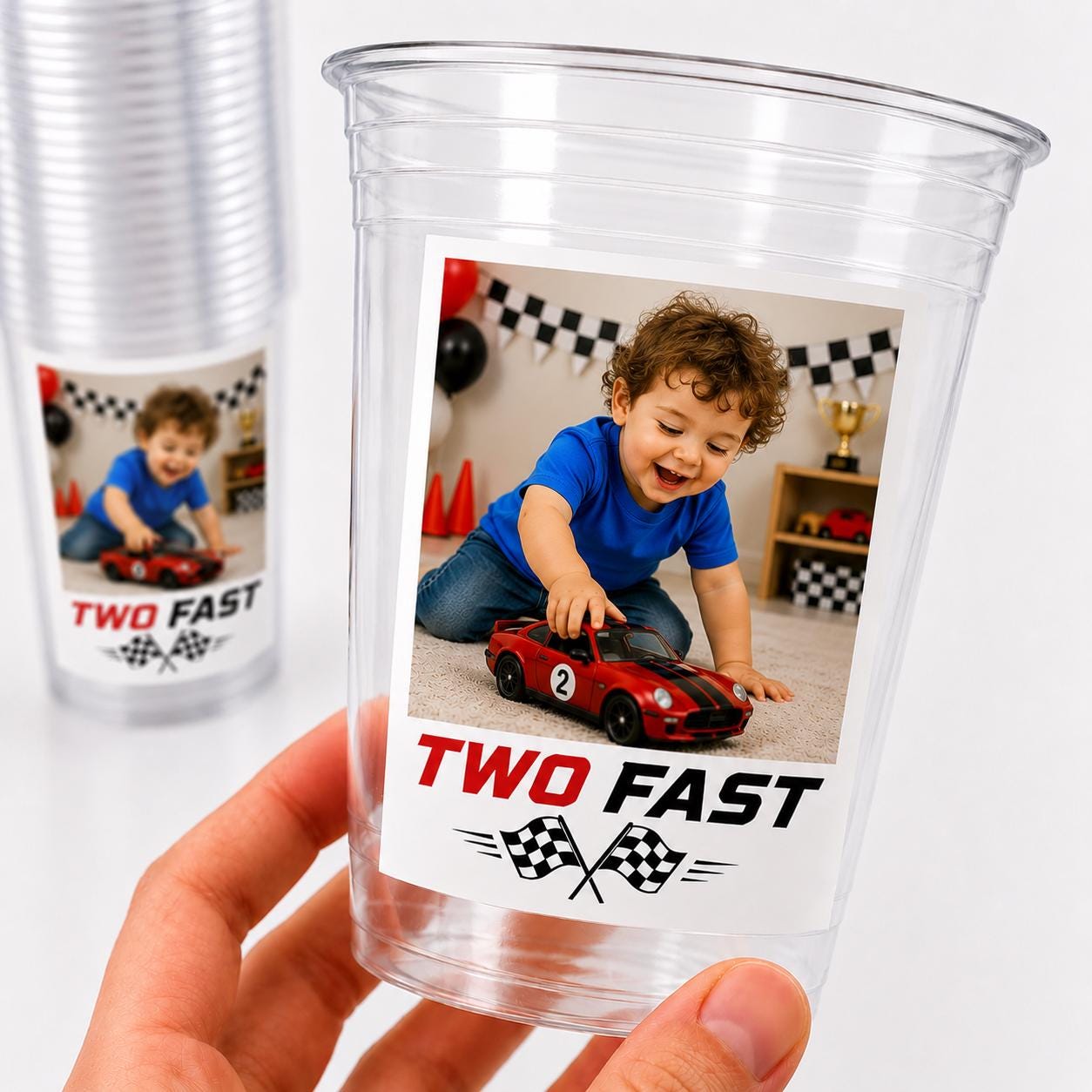 Two Fast Racing Cups | Race Car Birthday Cups | Two Fast Party Decorations | Racing Theme Birthday Favors | Second Birthday Cups | 2nd Party