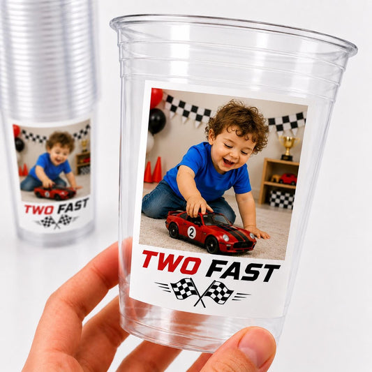 Two Fast Racing Cups | Race Car Birthday Cups | Two Fast Party Decorations | Racing Theme Birthday Favors | Second Birthday Cups | 2nd Party