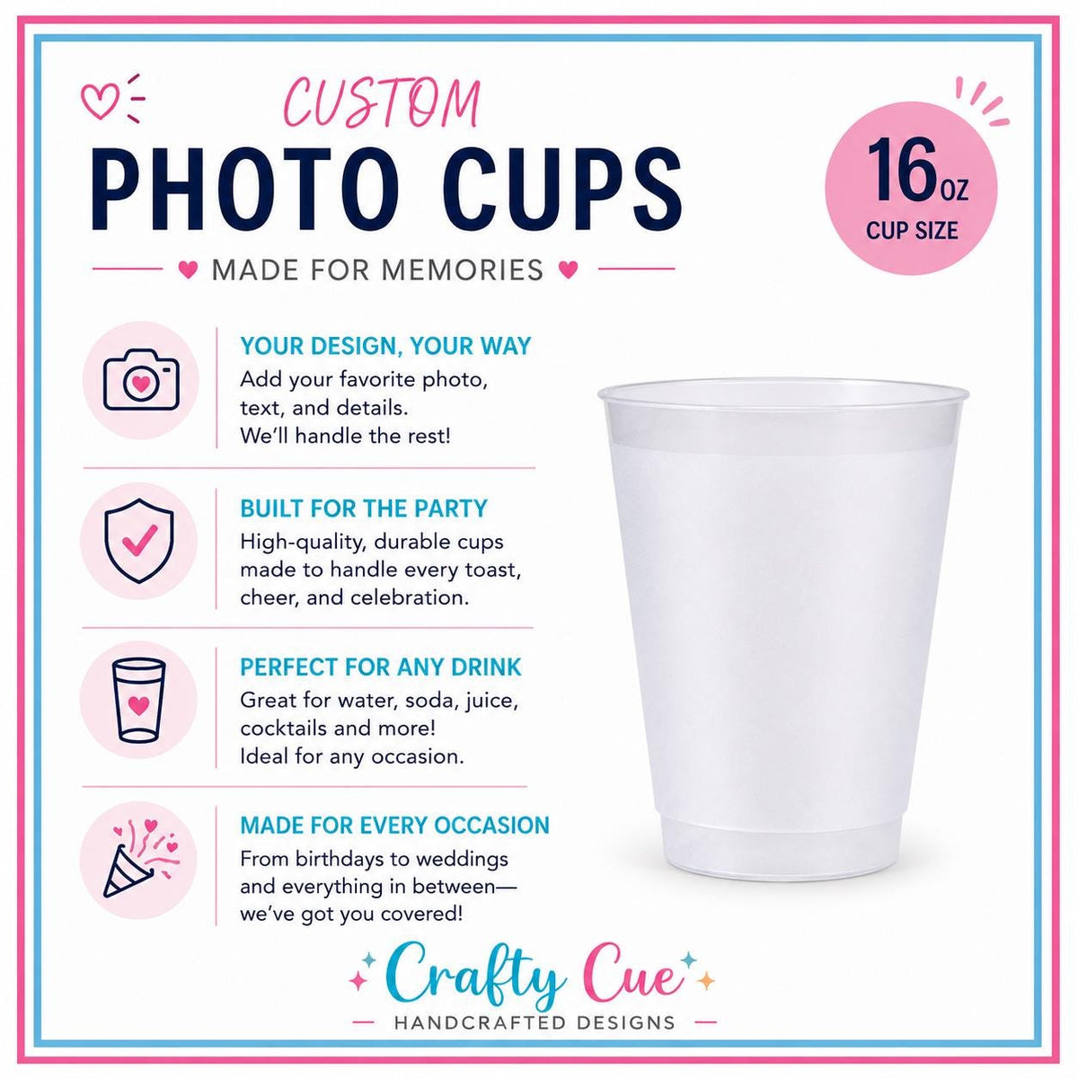 Personalized Vintage Photo Cups, Custom Birthday Cups with Picture & Year, Frosted Party Cups, Retro Birthday Party Favors, Frosted Reusable