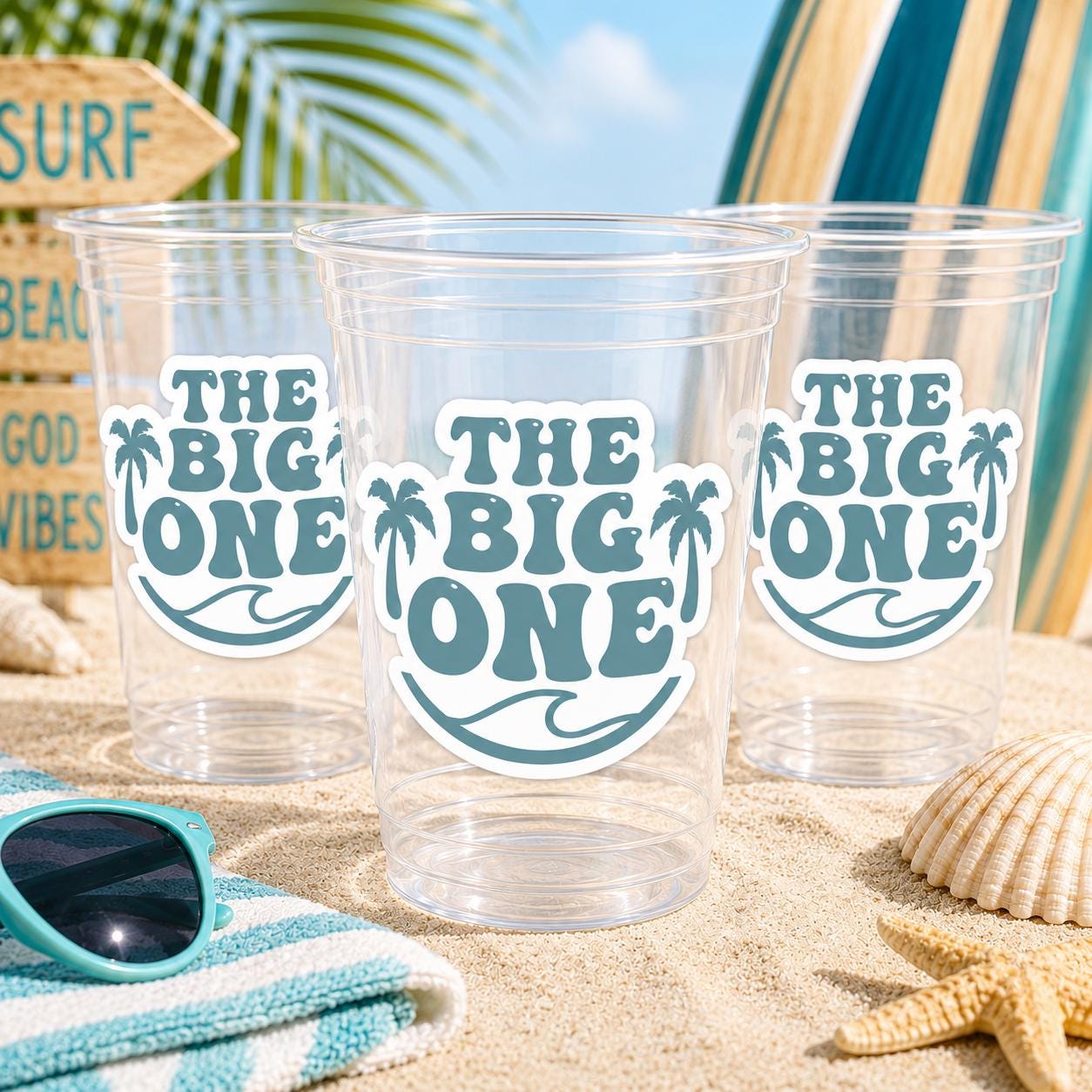 The Big One Party Cups | Beach First Birthday Cups | Surf Birthday Party Decorations | Tropical Birthday Cups | 16oz Party Cups Supplies