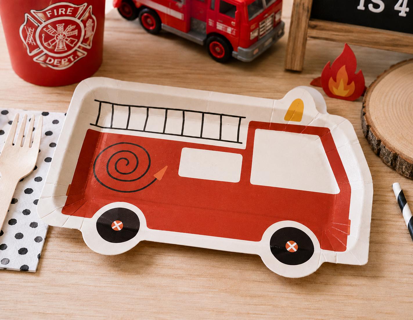 Fire Truck Party Plates 12ct | Firefighter Birthday Party Supplies | Fire Engine Plates | Kids Firetruck Decorations | Firefighter Party