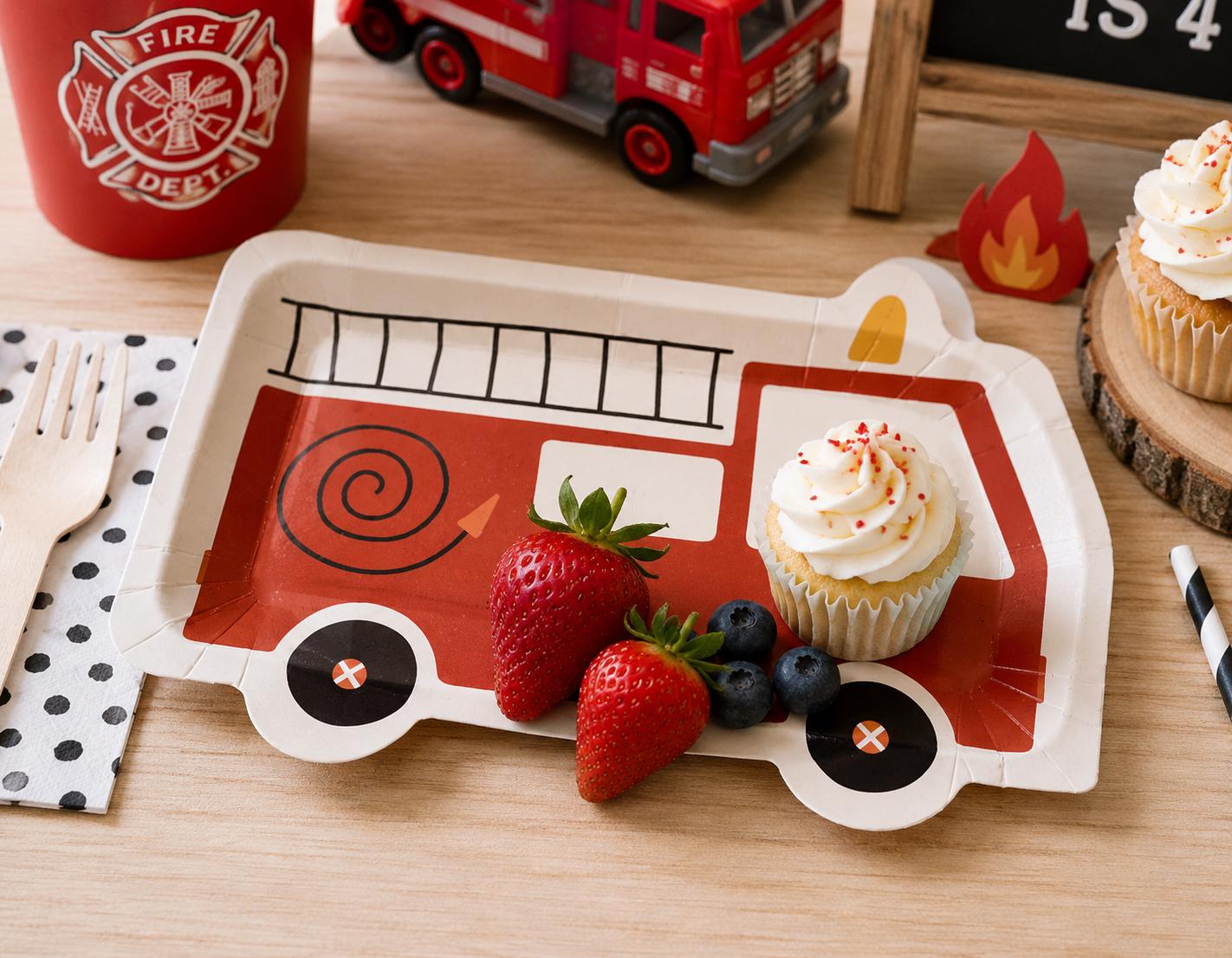 Fire Truck Party Plates 12ct | Firefighter Birthday Party Supplies | Fire Engine Plates | Kids Firetruck Decorations | Firefighter Party